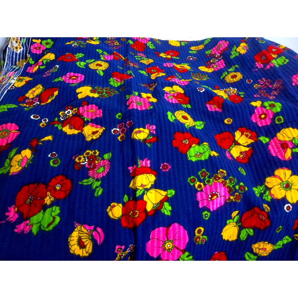 Vintage Schwartz Liebman Floral Textured Fabric Vibrant Retro Blue Mid-Century